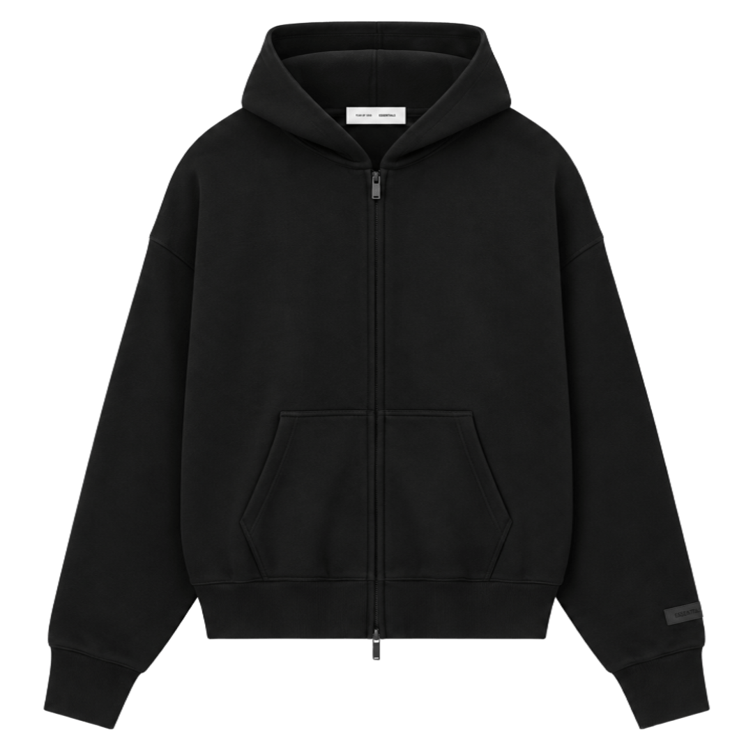Hoodie Essentials Zip “Letras Plateadas”