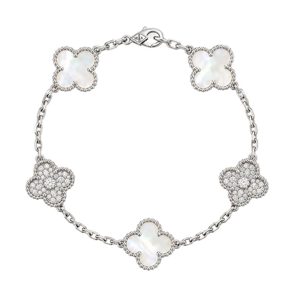 PULSO DE PLATA .925 "Blanco Nácar & Zirconia Plata"