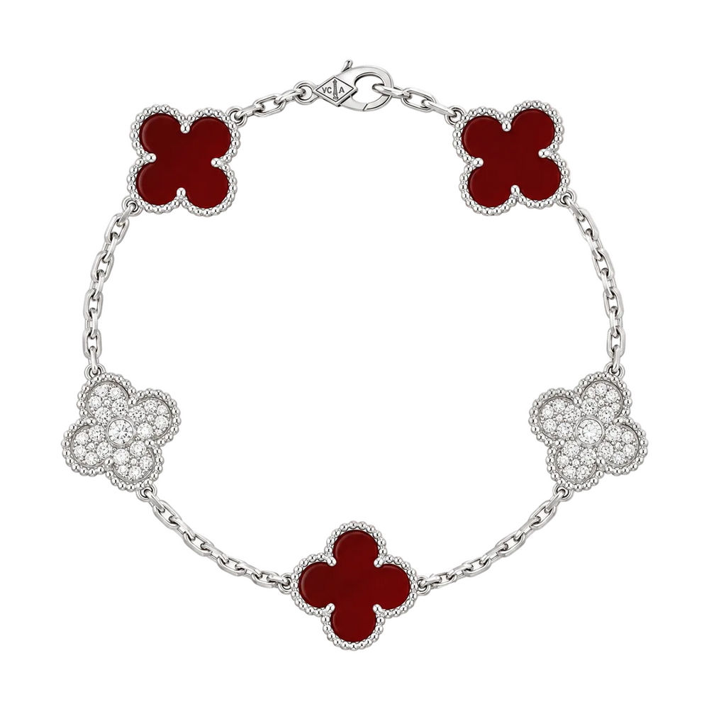PULSO DE PLATA .925 "Rojo Vino & Zirconia Plata"